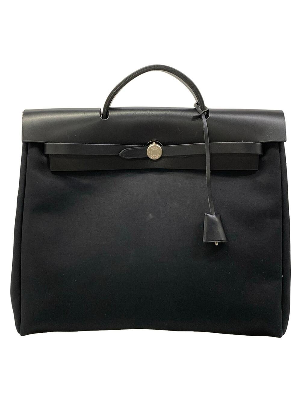 Hermes Her Bag Mm Black Toile Officier #364351H16B